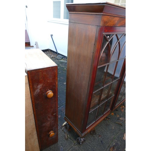 482D - Mahogany inlaid and cross banded display cabinet with ball and claw feet. 125w x 37cm d x 146 high