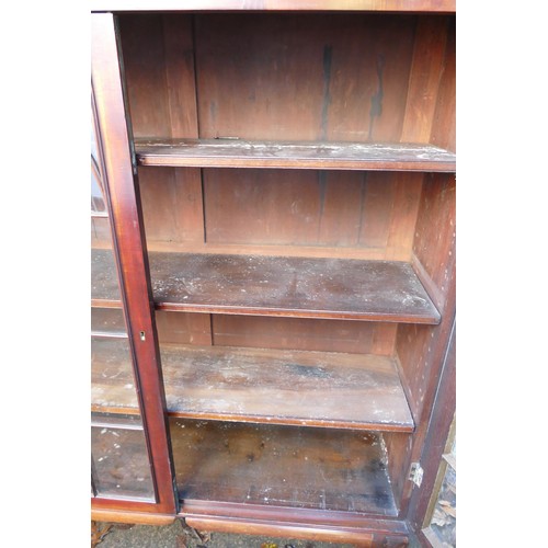 482D - Mahogany inlaid and cross banded display cabinet with ball and claw feet. 125w x 37cm d x 146 high