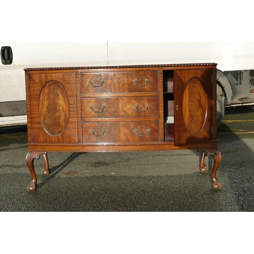 482B - 1920's -30's Mahogany bow fronted sideboard with ball and claw feet. 152cm long x 59cm wide x 99cm h... 