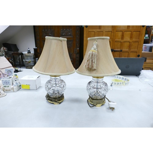 108 - Waterford Kent Accent Cut Glass Crystal & Brass Table lamps, height without shade 29cm(2)