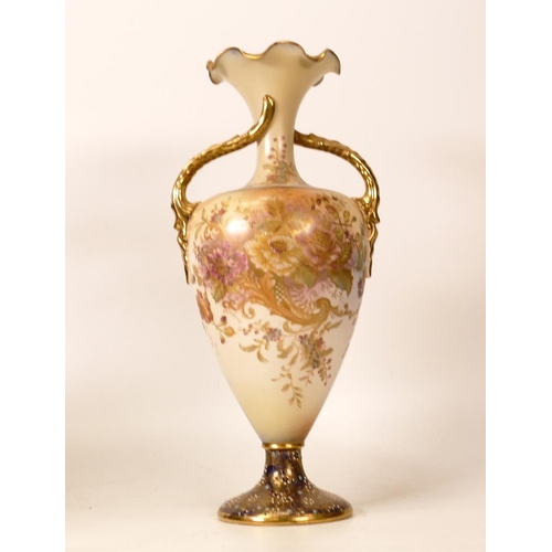 317 - Carltonware Ivory Blushware Twin Handled Vase with Twist Handles in the Rose & Curlicue Pattern. Flo... 