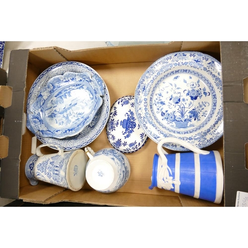 335 - A large collection of Blue & White dinnerware including Tureens, plates, jugs  over sized cups etc (... 