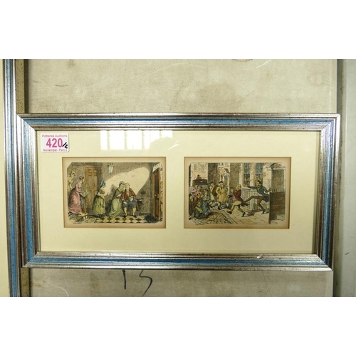 207 - Two Framed Sets of George Cruikshank Satirical Engravings to include February - Frost Fair, June - T... 