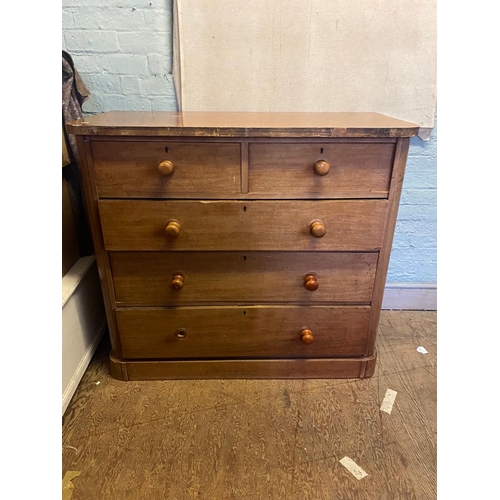 688 - Late Victorian 2 over 3 chest of oak drawers raised on a plinth base.