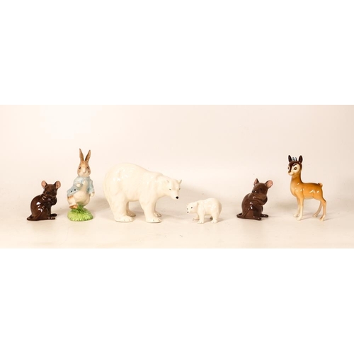 99 - A mixed collection of pottery figures to include Weatherby Polar Bear & Cub, Beswick Mice, Beswick C... 