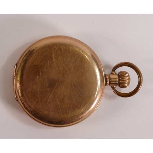 Gold plated full hunter top winding pocket watch, not working.