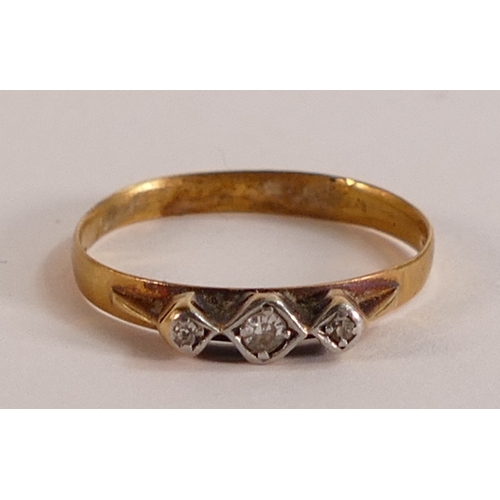 657 - 18ct gold or higher (tested) with later set diamonds, in an old ring box.  Weight 1.97g