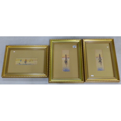 334 - A group of 3 gilt framed Oriental themed decorative pieces of artwork, overall size of each 49cm x 3... 