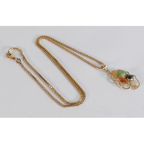 677 - 9ct gold necklace with pendant set with multicoloured stones, 7.3g.