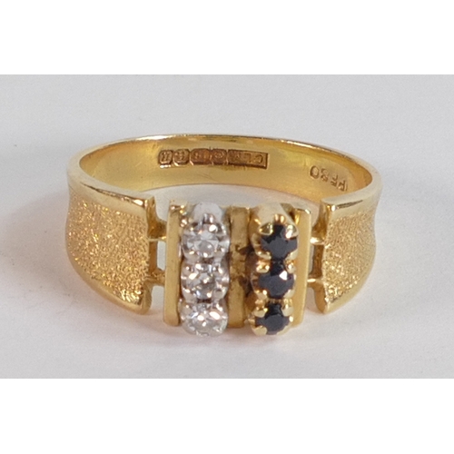 680 - 18ct gold ring set with diamonds & sapphires, ring size L, 4.5g.