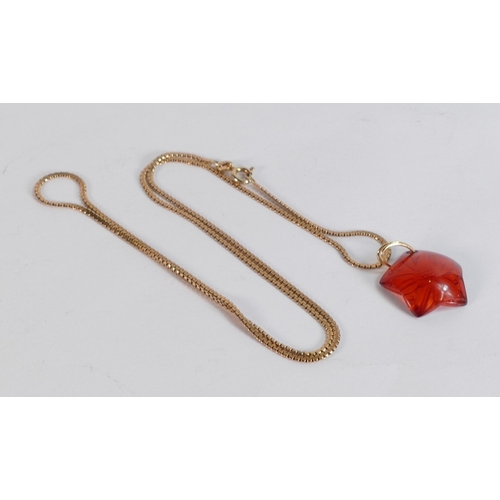 682 - 9ct gold necklace, 5g together with red glass pendant.