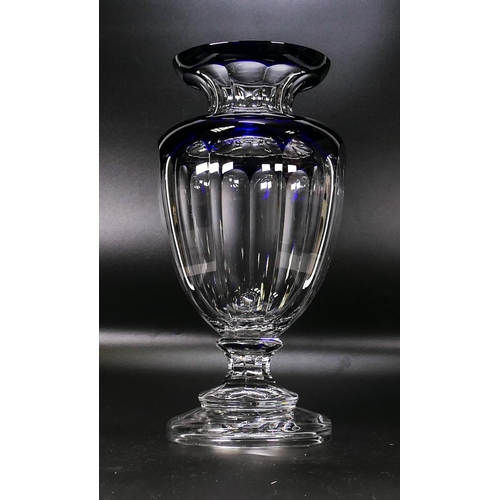 152 - Boxed De Lamerie Fine Bone China Lead Crystal Undecorated Cobalt Blue Vase, height 34cm