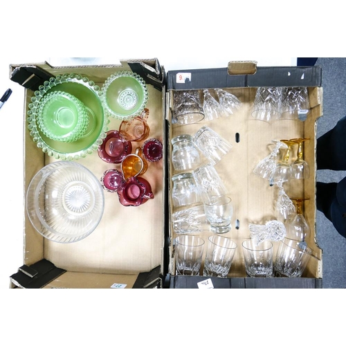 27 - A mixed collection of glass ware to include tumbler, Cranberry Glass Art Deco Trifle bowl etc(2 tray... 