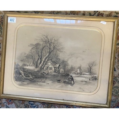 523 - A 19th Century Charcoal Sketch signed to lower right CFR 7 in Gilt Mount frame.