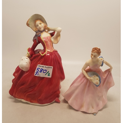 580 - Royal Doulton Lady figures Autumn Breezes HN1934 together with Invitation HN2170 (2)