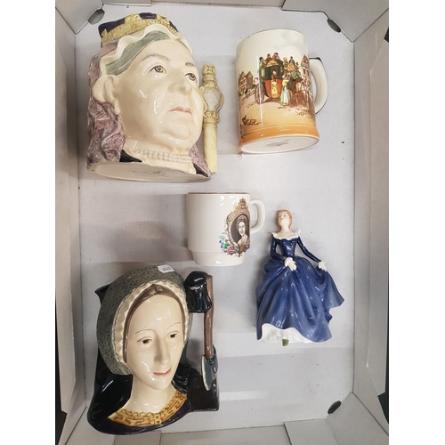 441 - Mixed collection of ceramic items to include seconds Large character jugs Anne Boleyn D6644 & Queen ... 