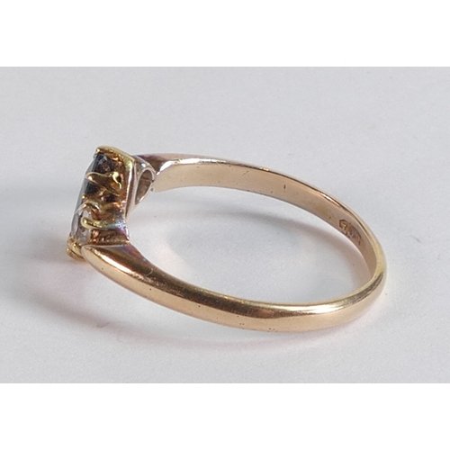 676 - 18ct gold, diamond & marquise shaped Sapphire dress ring, size N, 18ct mark slightly rubbed, weight ... 