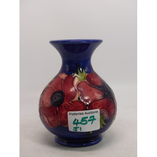 457 - Moorcroft Anemone Pattern vase on blue ground Height 13cm