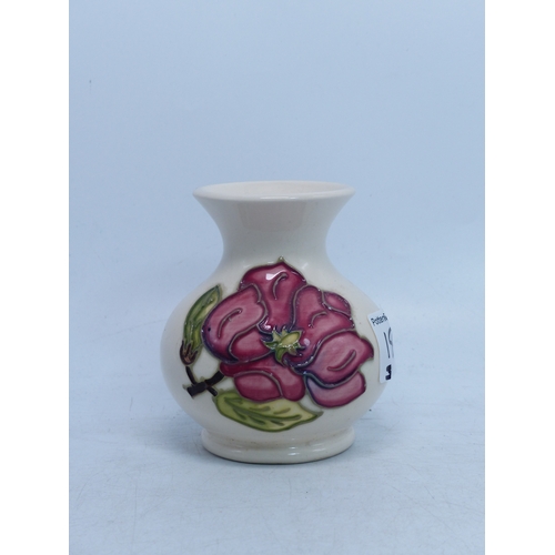 186E - Moorcroft Pink Magnolia on cream vase height 9cm Silver Line Seconds