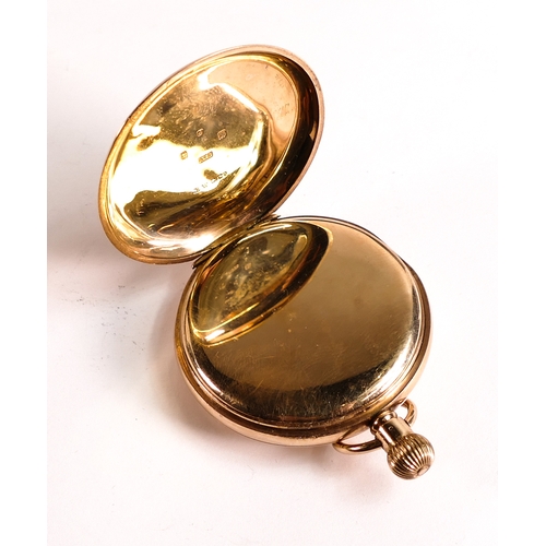 837 - Waltham 9ct gold full hunter keyless pocket watch, gross weight 89.3g.