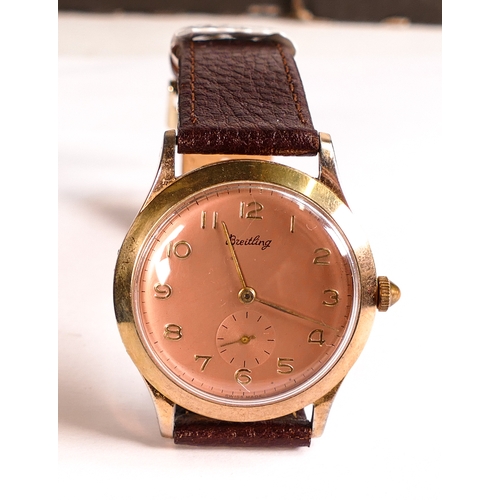 839 - 1960s Breitling gentleman's watch, salmon pink dial, d.38mm, with unworn brown leather strap.