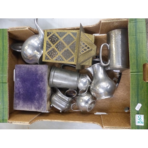 360 - A mixed collection of metal ware items to include pewter 4 piece tea service, cased pair of silver p... 