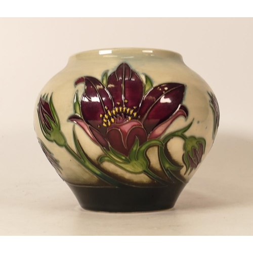 120 - Moorcroft Pulsatilla vase. Trial piece dated 18/6/10. Height 11cm , Boxed