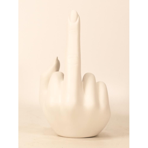 126 - Anissa Kermiche candlestick in the form of a hand with a raised middle finger 'French For Goodnight'... 