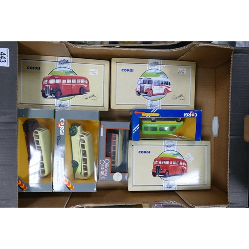 443 - A collection of Boxed Corgi Model Buses including AEC Regal x 3, Corgi Classics Bedford Type OB Coac... 