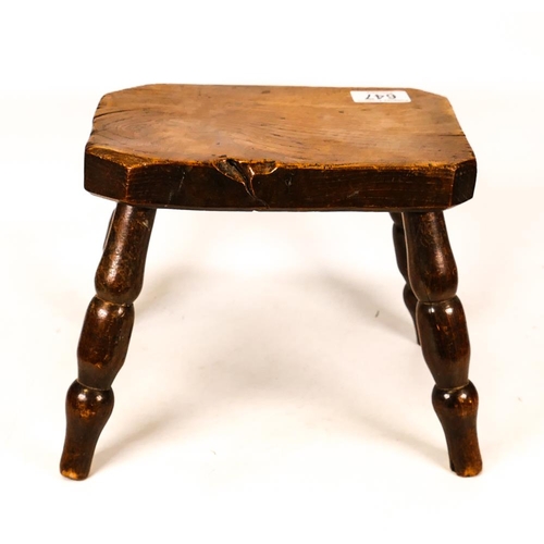 647 - 19th Century Small Oak Milking Stool , height 20.5cm