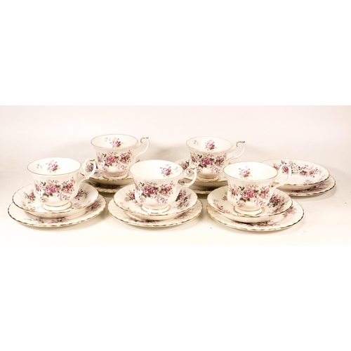 118 - Royal Albert Lavender Rose Teaware to include 5 Trios and one Trio missing teacup. (6)