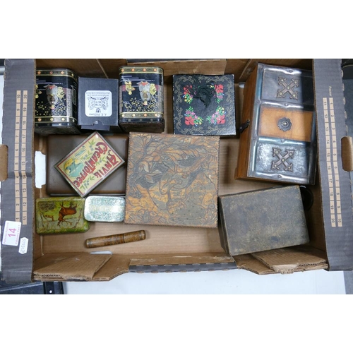 14 - A collection of vintage tin advertising boxes, wooden casket & similar