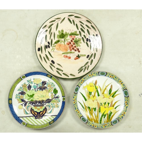 149 - Three Large Wall Plates, One European Sgraffito Charger with Fruit Still life and two GoldImari Hang... 