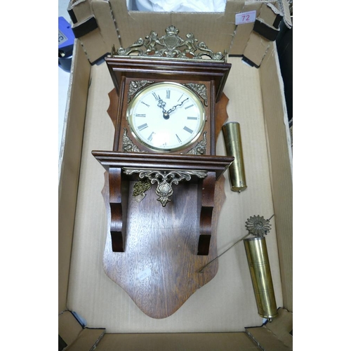 72 - Early 20th Century  German Type Wall Clock with brass features, length of clock approx 53cm