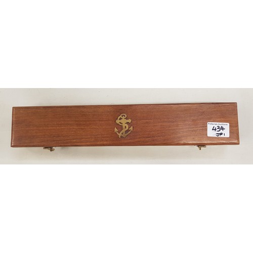 434 - Naval Theme Wooden Case Brass Candle Snuff