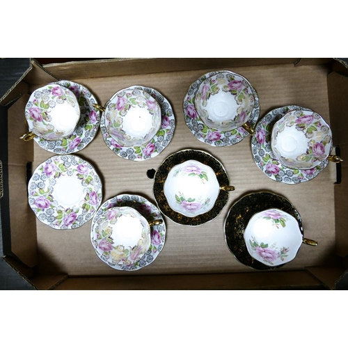 16 - A collection of Royal Albert tea cup and saucers, decorated with roses & lustre. (15)