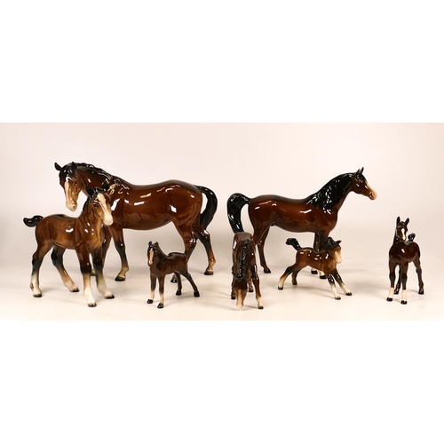 420 - A Collection of Early Brown Beswick Horses to include Unmarked Mare 976, Arab 1265 , Foal Grazing 94... 