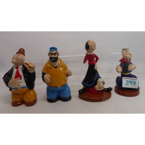 397 - A collection of 4 Wade figures to include Popeye, Olive oil & sweet pea, Brutus & Wimpy (4)