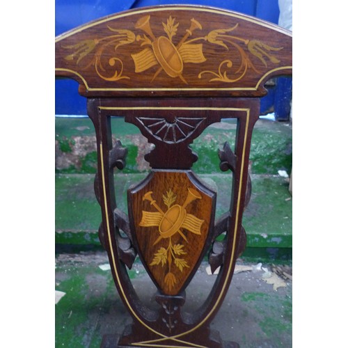 666 - Victorian Inlaid and Upholstered Bedroom Chair Marquetry Inlay in the form of musical trophies. Heig... 