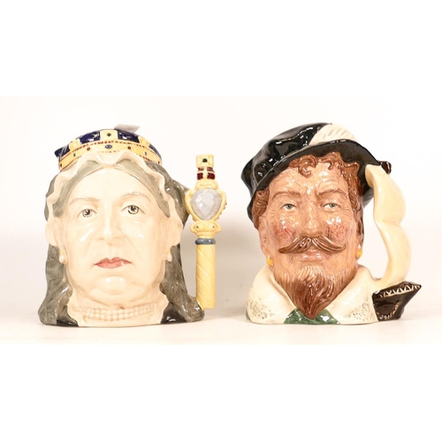 107 - Royal Doulton Large Character jugs Queen Victoria D6788 & Sir Francis Drake D6805, both limited edit... 