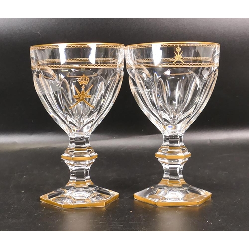 12 - Two De Lamerie Fine Bone China heavily gilded Non Matching Wine Glasses with Saudi Arabia Crest , sp... 