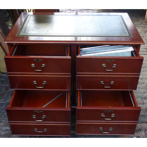 664 - Modern Mahogany Effect Four Drawer Filing Cabinet with Gilt Tooled Leather Top. Height: 79.5cm Width... 