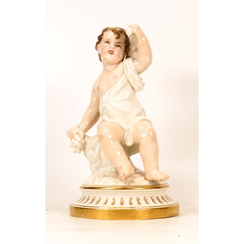 413 - Royal Worcester Porcelain Putti Candlestick with gilt highlights. Opening for screw fitted sconce to... 