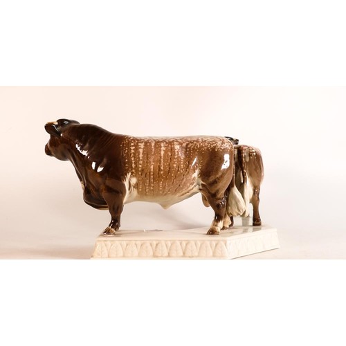 90 - Beswick Dairy Shorthorn bull and cow mounted on ceramic base 1863. 'Presented by Dairy Farmer magazi... 