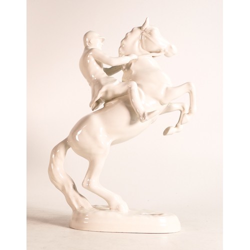 126 - Beswick opaque white gloss huntsman on rearing horse 868.