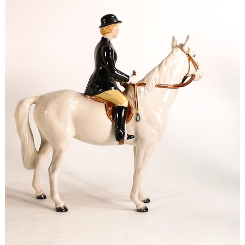 139 - Beswick rare model of Huntswoman on painted white horse, model 1730.