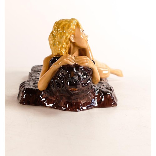 159 - Peggy Davies Erotic Tamora figurine on bearskin rug, limited edition 34/100