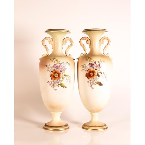 169 - Carltonware Ivory Blushware twin handled Baluster vases in the Ragged Robin pattern with gilt bands ... 