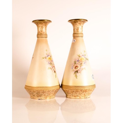 173 - Carlton ware Ivory Blushware pair of tapering vases in the Arvista pattern with gilt relief-moulded ... 