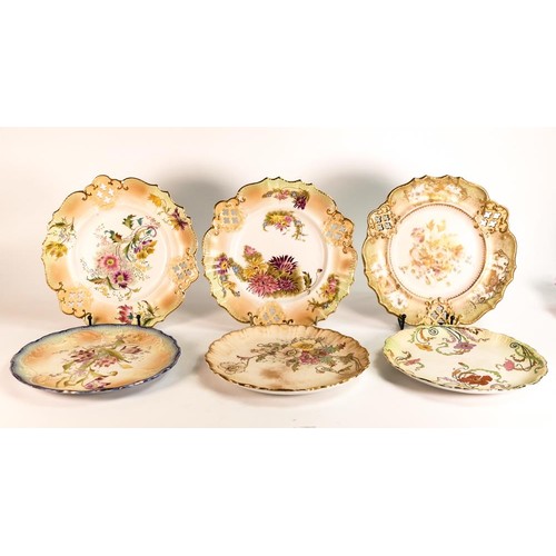 188 - Six Carlton ware Ivory Blushware reticulated and relief moulded plates in Floral Patterns, Old Anemo... 